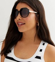 New Look Black Hexagon Frame Sunglasses